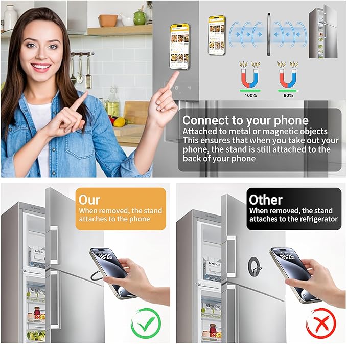 OPSO Magnetic Phone Ring Holder for MagSafe, 360° Rotatable Gym Finger Ring Grip Stand, [Dual-Sided Magnet] Magnetic Phone Grip Adjustable Kickstand for iPhone 16 15 14 13 12/Pro/Max, All Smartphone