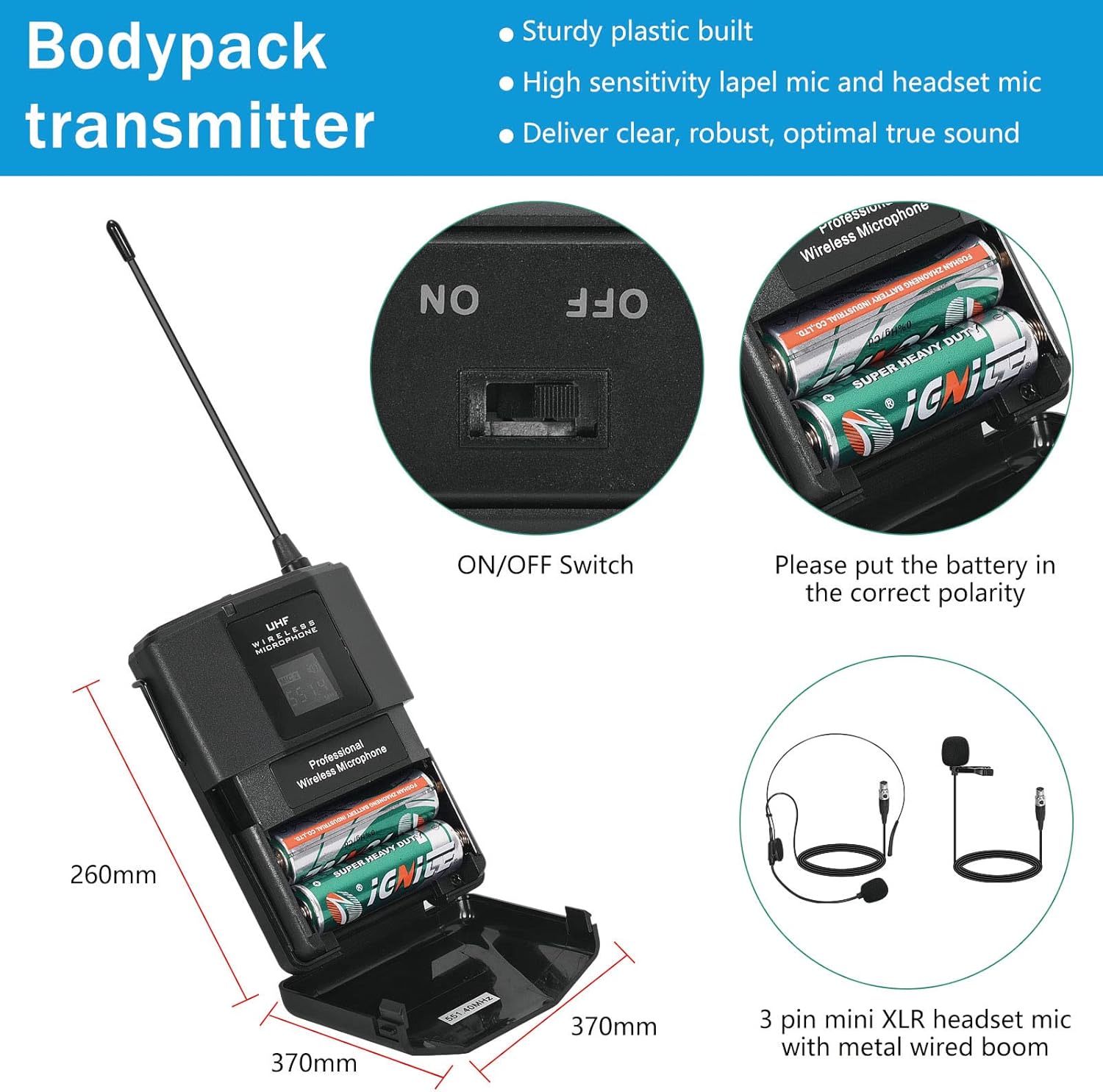 MicrocKing Wireless Microphone System, UHF Cordless Mic Set with 2 Handheld Mics/2 Lavalier Bodypacks, Metal Build, Fixed Frequency, Long Range, Ideal for Karaoke/Party/Wedding/Concert