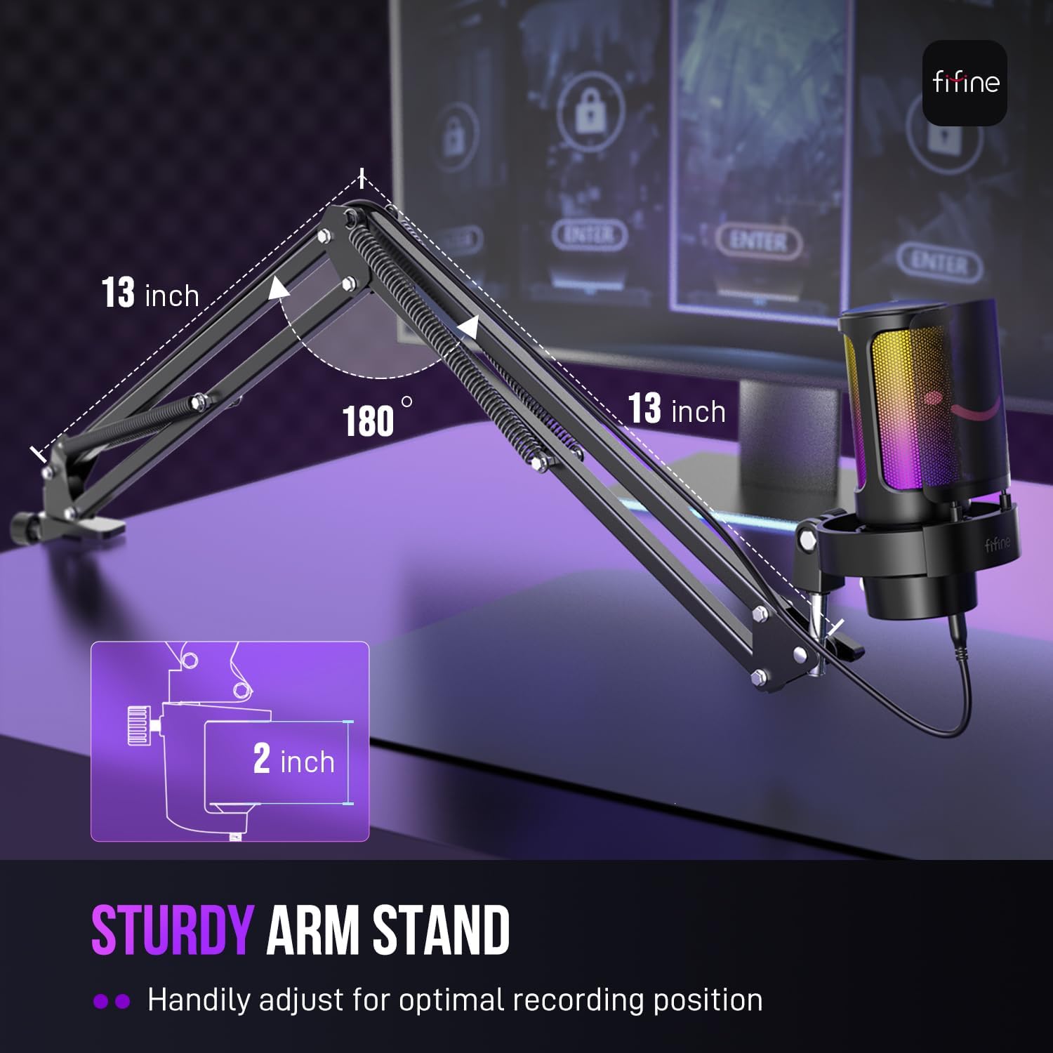 FIFINE USB Gaming Microphone Kit, PC Streaming Mic with RGB Lights, Mute, Gain Knob, Metal Boom Arm for Recording Podcast, Condenser Computer Microphone Set Compatible with PS4/PS5-AmpliGame A8T
