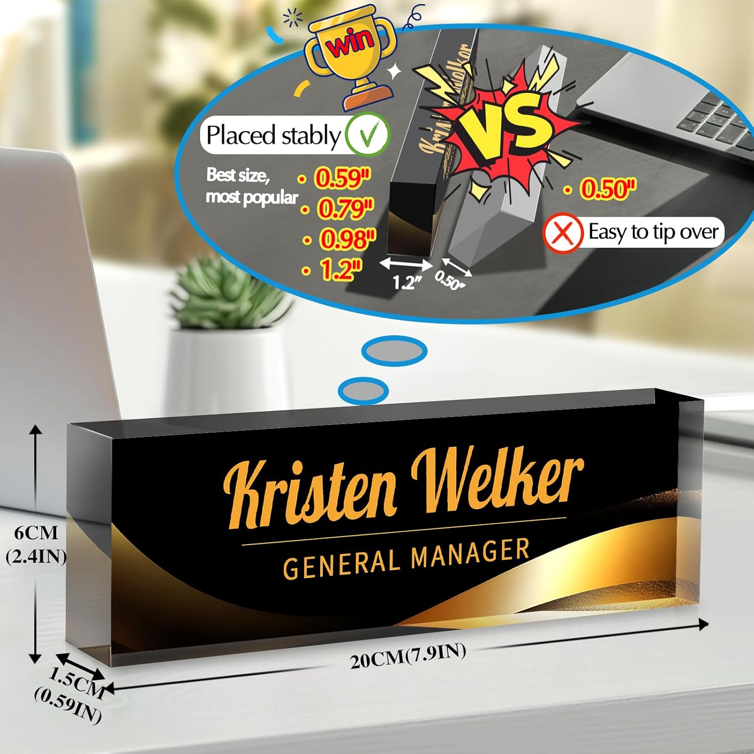 Personalized Name Plate for Desk - Custom Engraved Name Plates for Man - Boss Day Gifts for Boss - Acrylic Office Decor Appreciation Gifts for Teacher Nurse Coworker Social Worker (Classic Black)