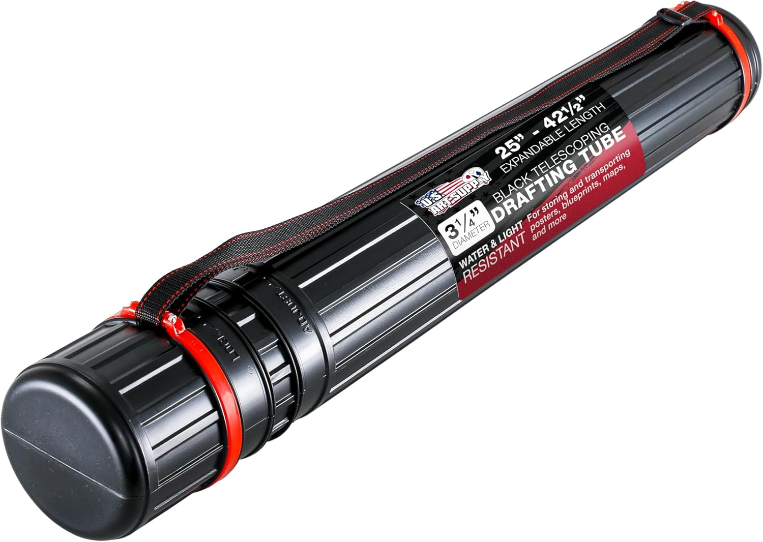 U.S. Art Supply Poster Tube - Telescoping Adjustable 25" to 42" - Durable 3-1/4" Diameter Storage Tube - Art Poster Carrier Holder & Blueprint Storage Drafting Tube Travel & Protection