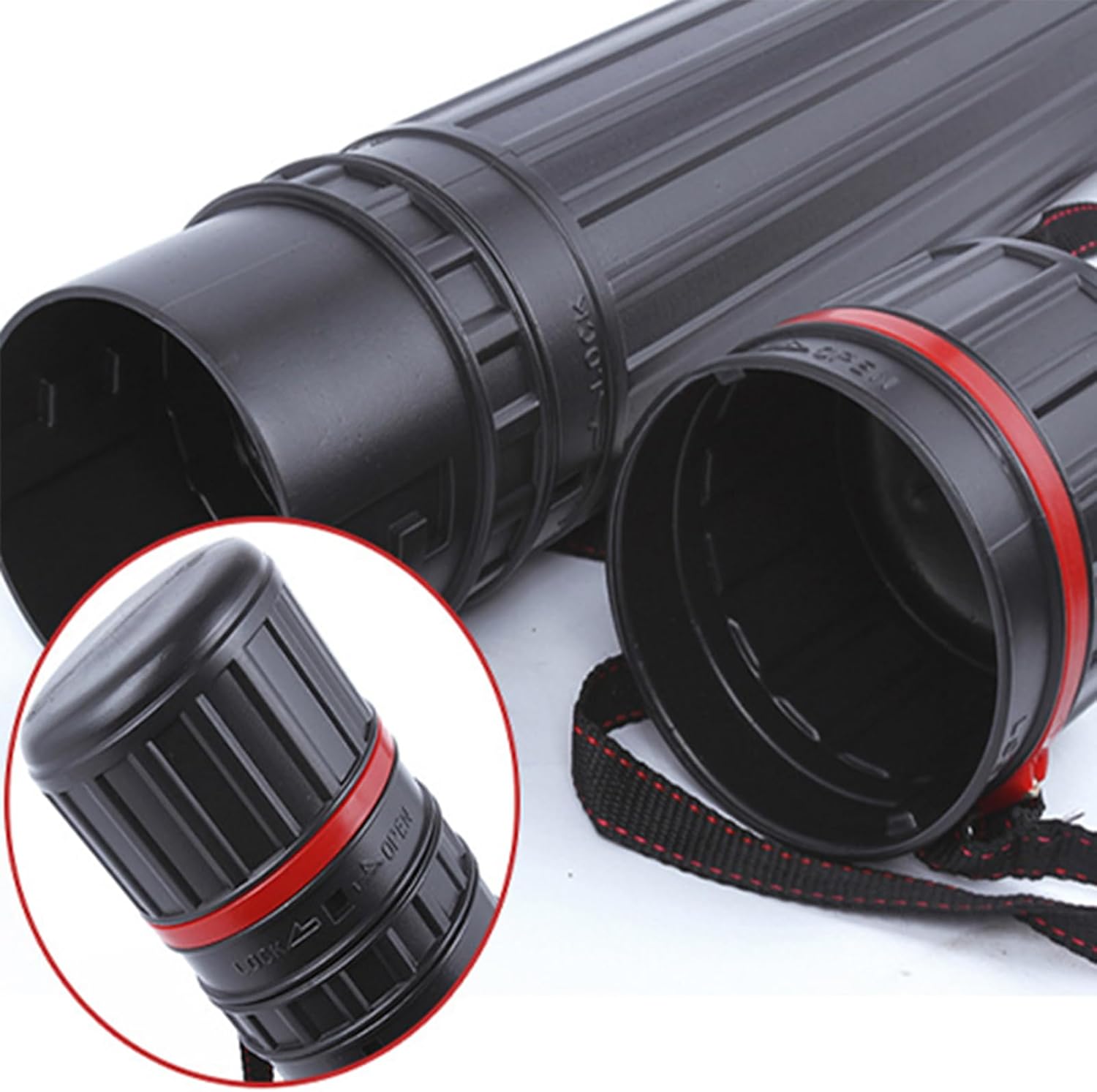 DEWEL 2Pcs Telescoping Plastic Art Tube for Poster/Art/Document/Fishing Rod, Extends from 30" to 53", Waterproof and Light Resistant, with Carrying Strap(Black XL Size)