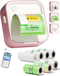 Label Maker Machine, HD Mini Sticker Printer with 7 Rolls Paper, Portable Thermal Print Pod Supports 12-57mm Papers, Bluetooth Pocket Printer for Home, Kitchen, School (Light Pink)