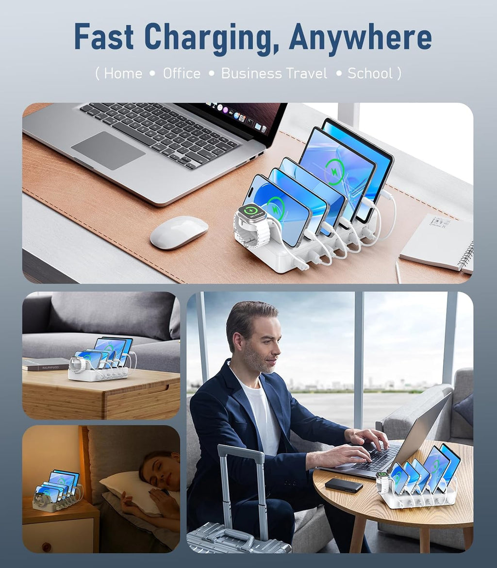 96W Charging Station for Multiple Devices,CREATIVE DESIGN 6 Ports USB C Charging Station with 3 PD 20W USB-C,Multi Charger Station for Cellphone Kindle Tablet and Other Electronic