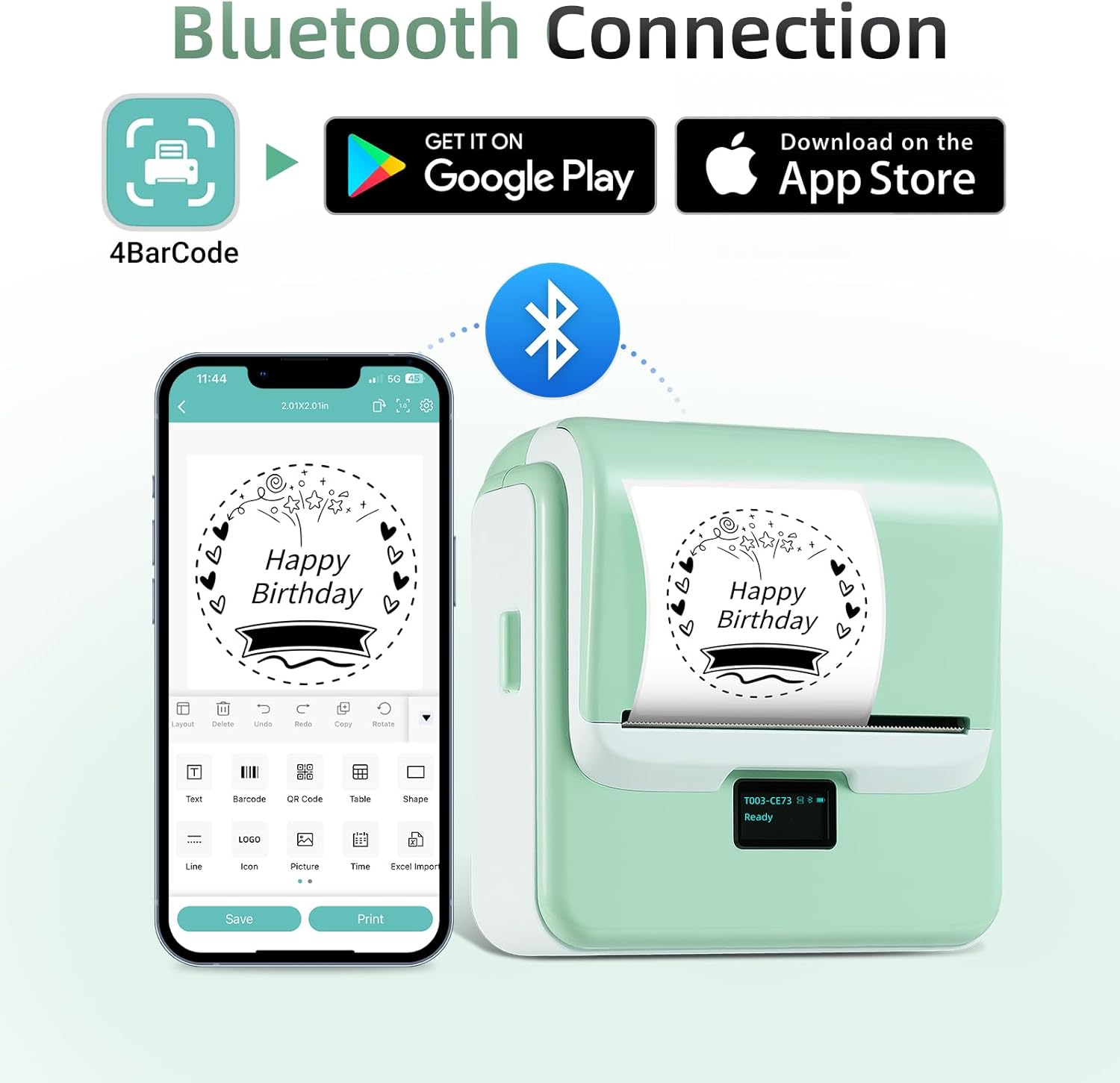 ORGSTA Label Maker Machine with Tape, T003 Thermal Label Maker, 3.15 Inch Bluetooth Label Printer Compatible with Phone & PC, Sticker Printer Barcode Thermal Maker for Small Business, Home, School