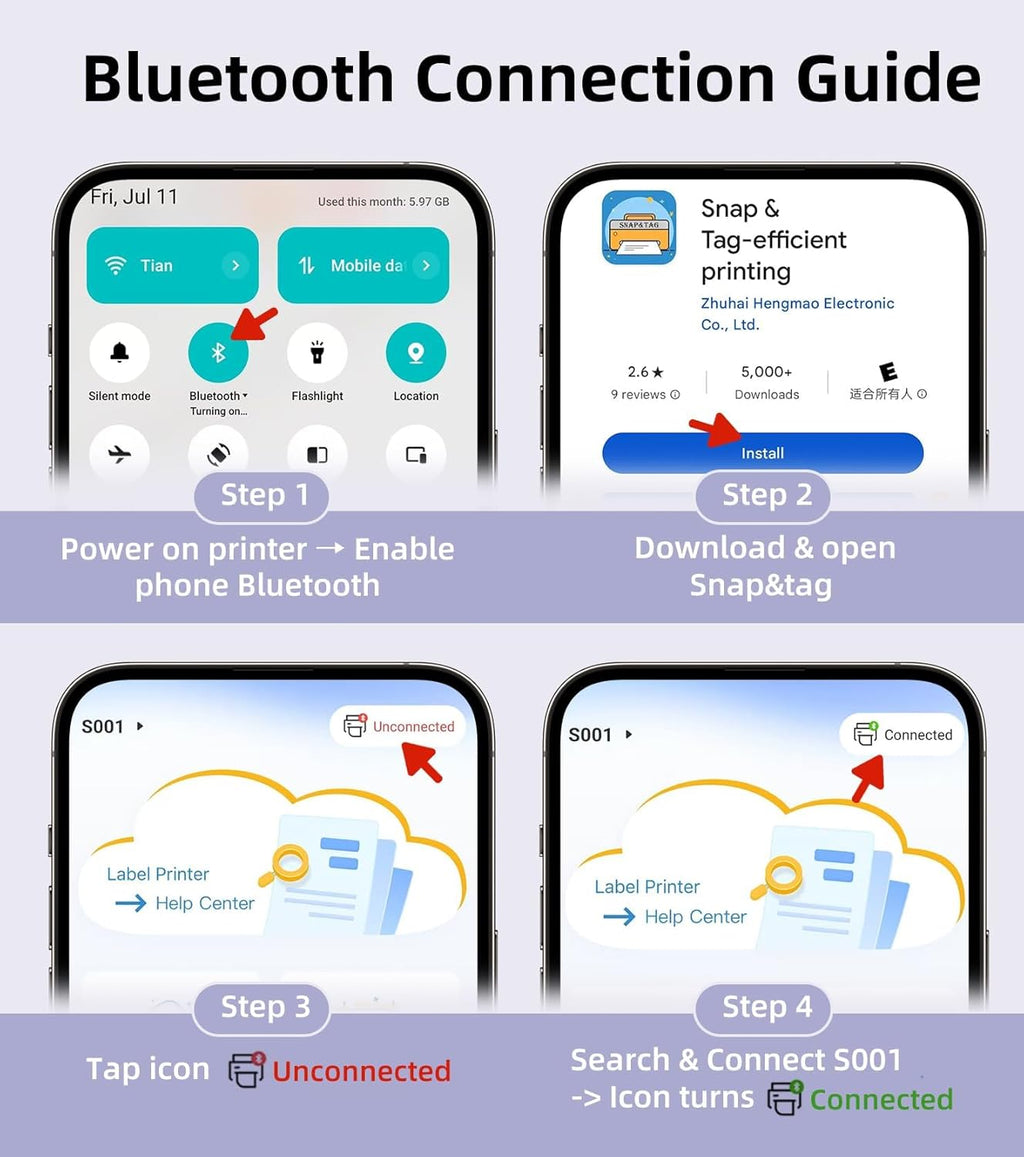 ORGSTA Label Maker Machine with Tape Bluetooth Portable Thermal Labelling Printer for School Home Office Organization, Wireless Mini Labeler S001 Label Machine with Label Sticker Maker, White