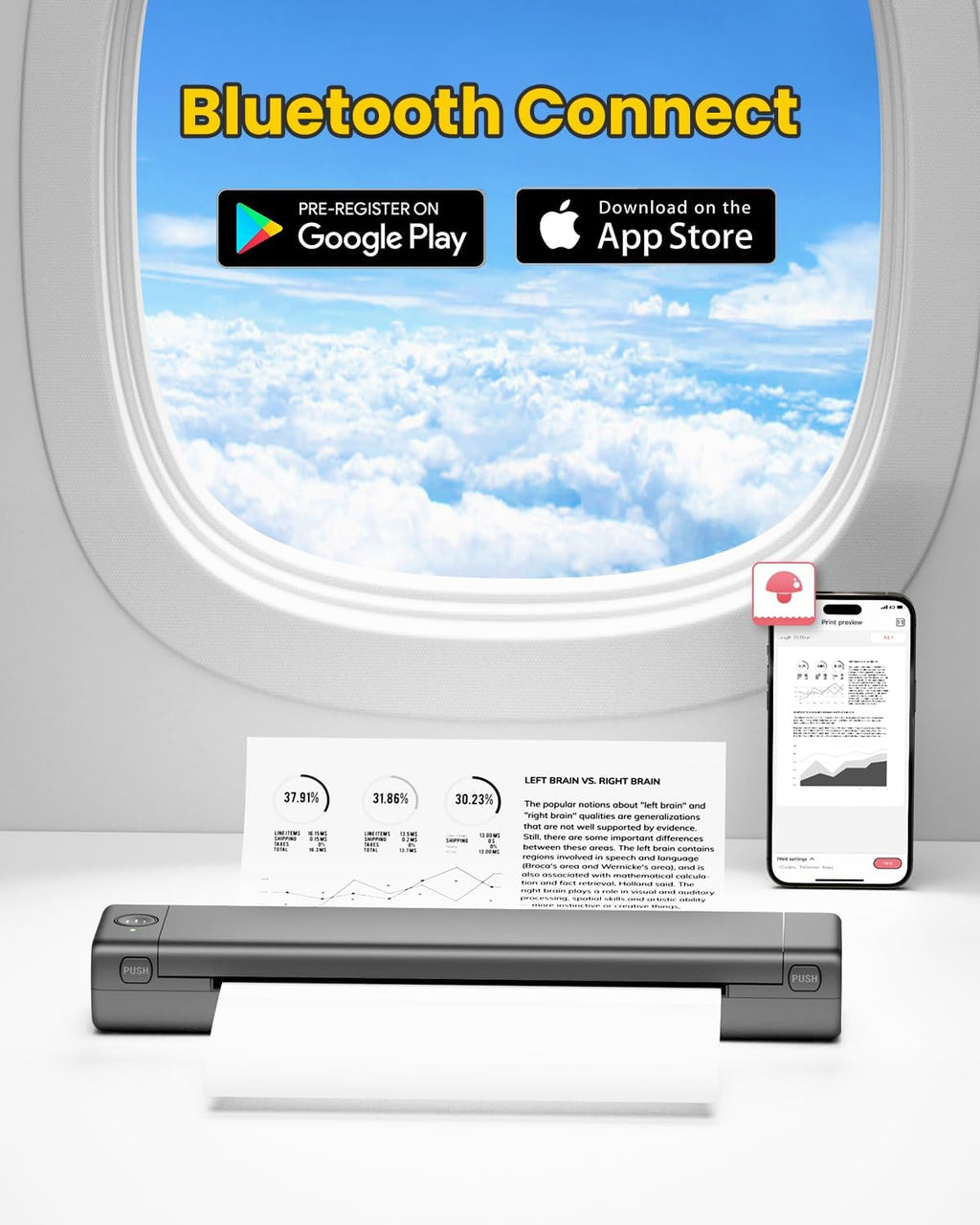 Phomemo Portable Printers Wireless for Travel, M08F Thermal Bluetooth Printer Support for 8.5"x11" US Letter, Small Inkless Printer Compatible with iOS, Android, Laptop for Car, Office, Home