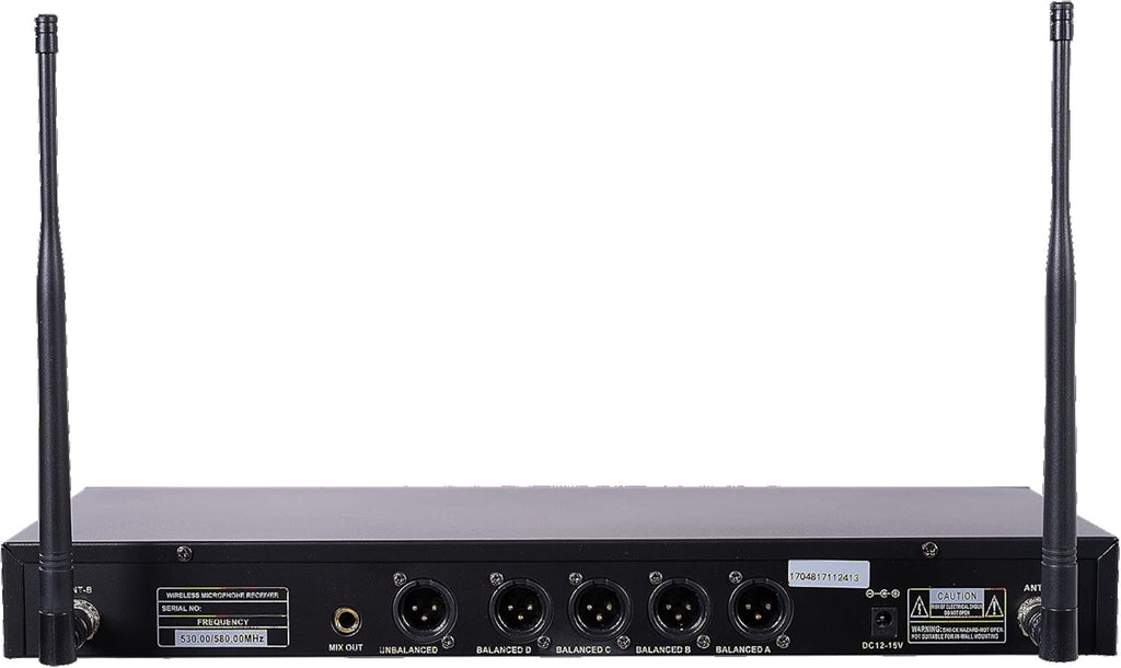 Sound Town 200-Channel Rack Mountable Professional Adjustable UHF Wireless Microphone System with Metal Receiver, 4 Lavalier Mics, 4 Bodypack Transmitters (NESO-U4LL)