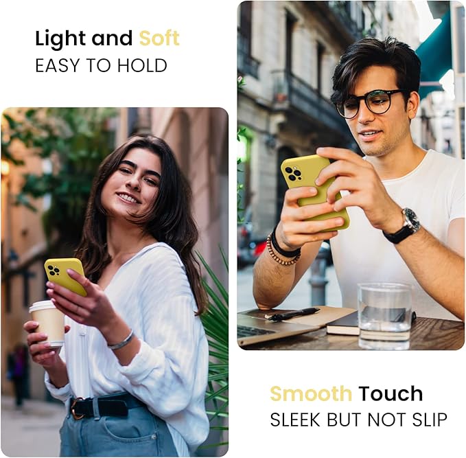 FireNova Designed for iPhone 13 Pro Max Case, Silicone [Camera Protection] Phone Case with [2 Screen Protectors], Soft Anti-Scratch Microfiber Lining Inside, 6.7 inch, Yellow