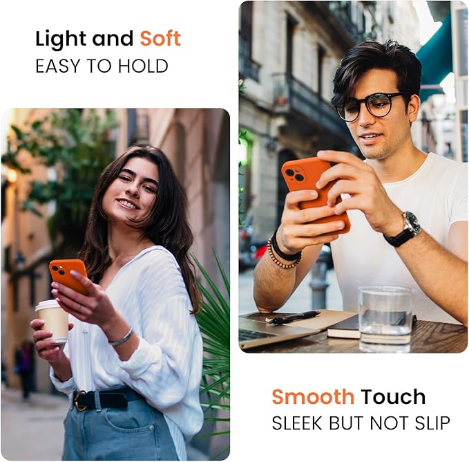 FireNova Designed for iPhone 13 Case, Silicone Upgraded [Camera Protection] Phone Case with [2 Screen Protectors], Soft Anti-Scratch Microfiber Lining Inside, 6.1 inch, Neon Orange