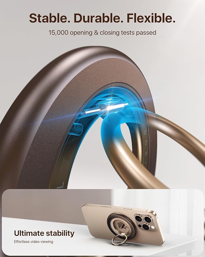 andobil [2025 Upgraded] Double-sided Magnetic Phone Grip for MagSafe [Sability Max] Strong Magnetic Phone Ring Holder Compatible with MagSafe Accessories, iPhone 16 Plus 15 14 13 12 Pro Max Mini Brown