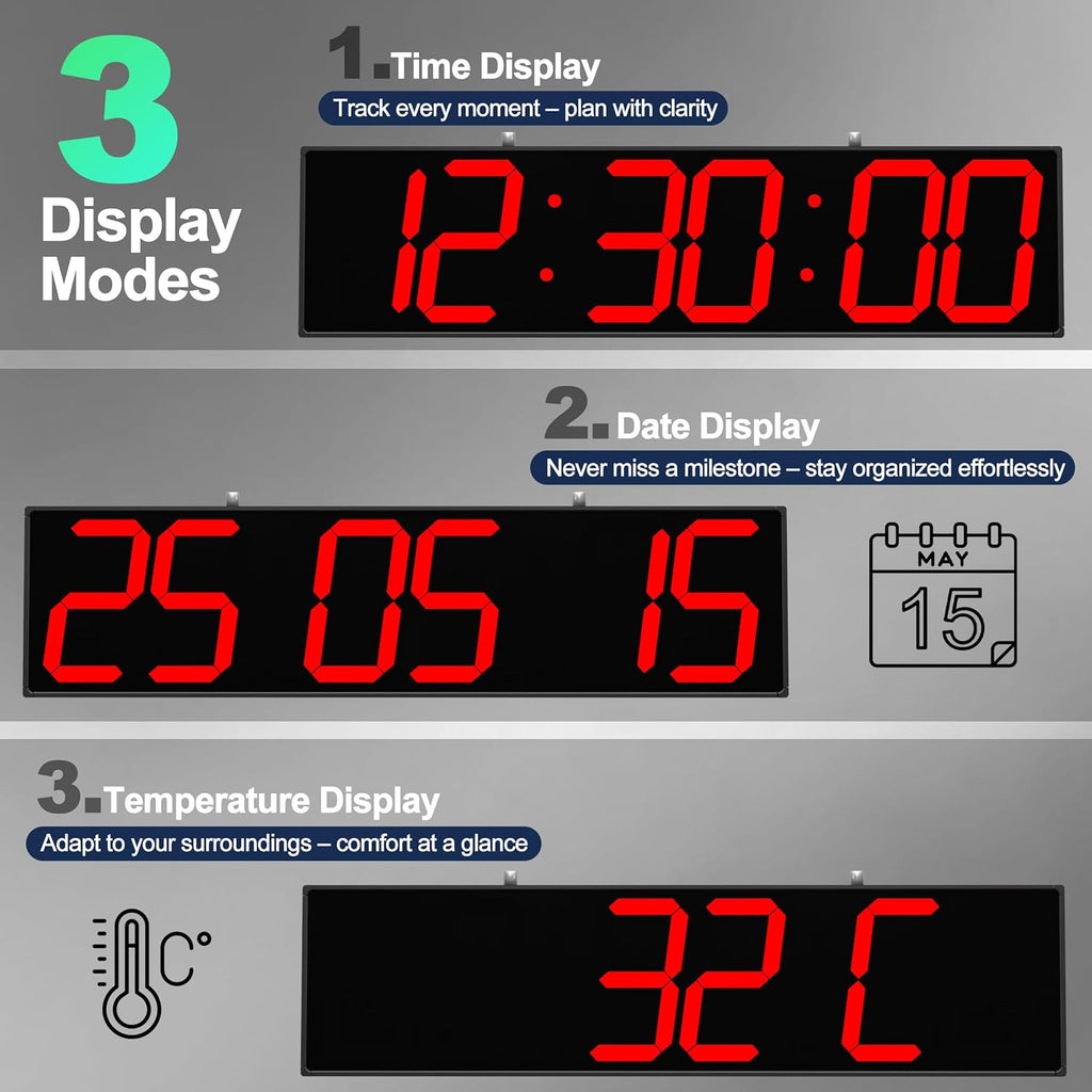 Digital Clock Large Display 28" with Remote Control,Double-Sided Clock, Suspended Design for Hospitals, Factories, Airports.