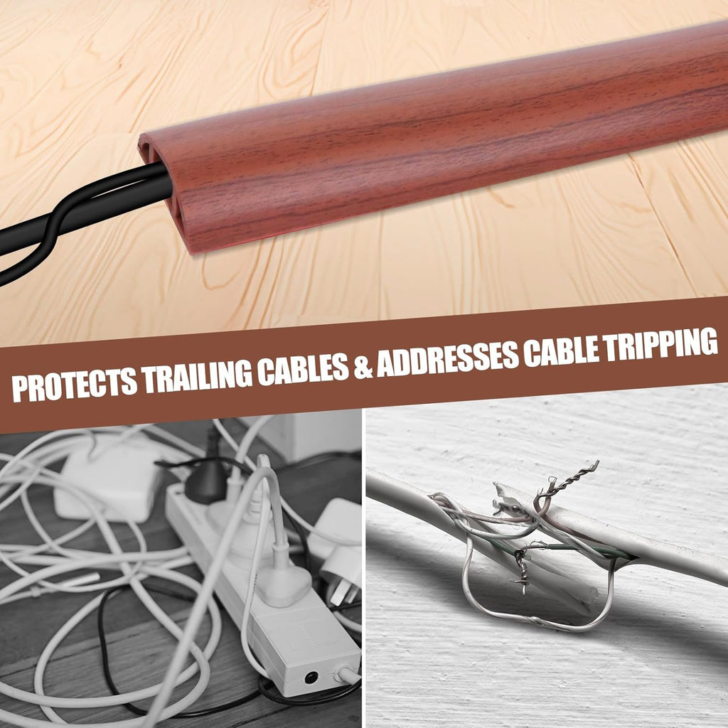 Floor Cord Cover Self Adhesive Cord Hider,10FT Cable Management, Extension Strip Protector for Wires, Prevent Cable Trips for Offices, Gyms, Exhibitions Cavity:0.47"(W) x0.35(H) Wood Red Teak