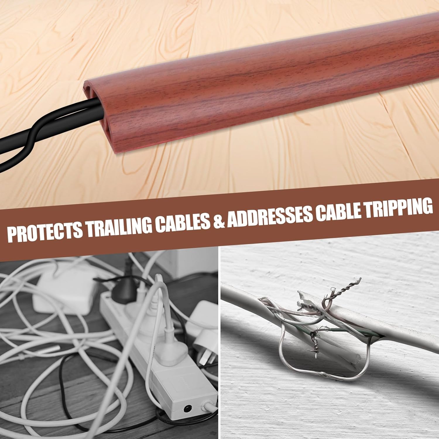 Floor Cord Cover Self Adhesive Cord Hider,3.3FT Cable Management, Extension Strip Protector for Wires, Prevent Cable Trips for Offices, Gyms, Exhibitions Cavity:0.39"(W) x0.27(H) Wood Red Teak