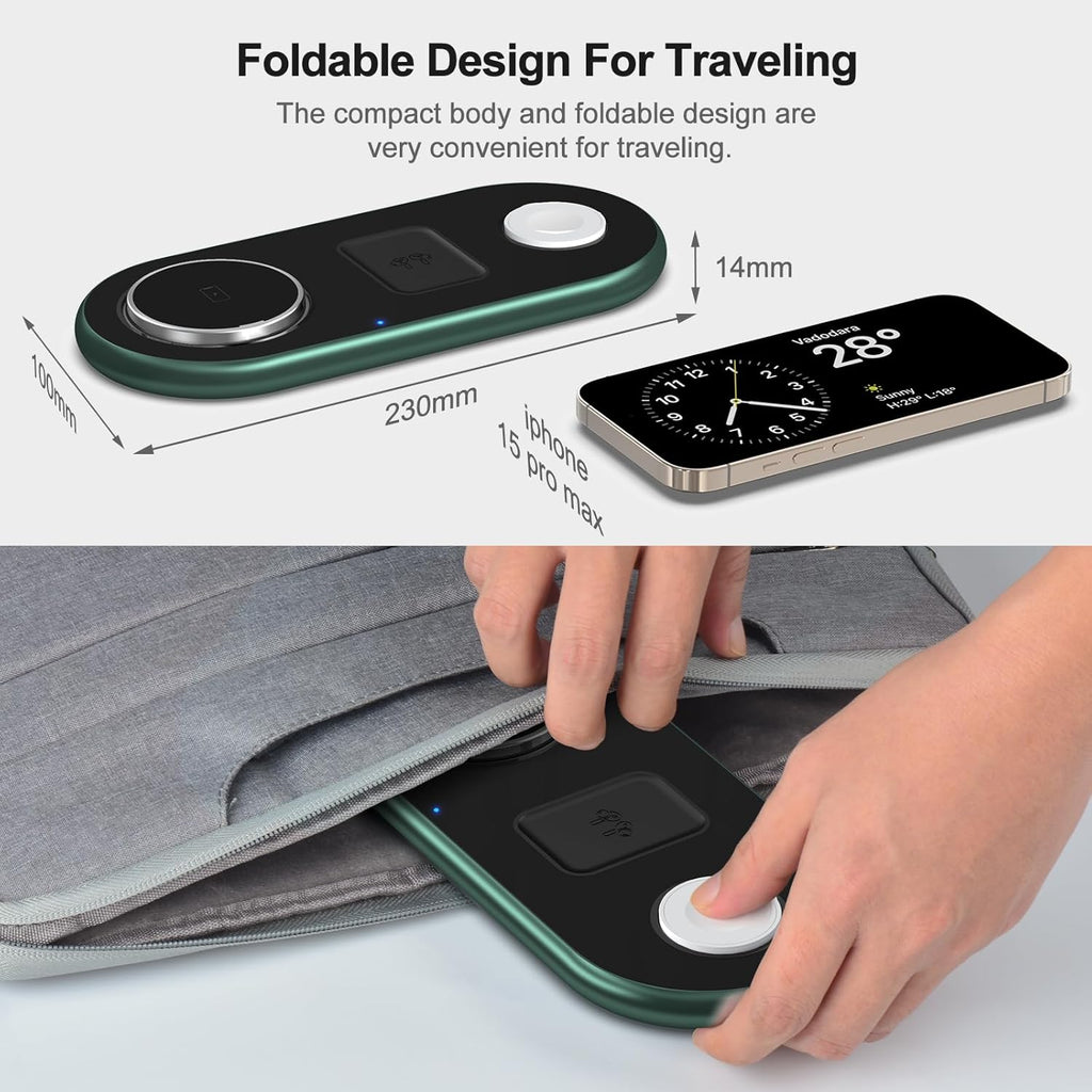 3 in 1 Charging Station for Apple Devices, Faster Mag-Safe Charger Stand, Magnetic Wireless Charger Station for iPhone 16 15 14 13 12 Pro Max Plus, Apple Watch iwacth & AirPods, (Alpine Green)