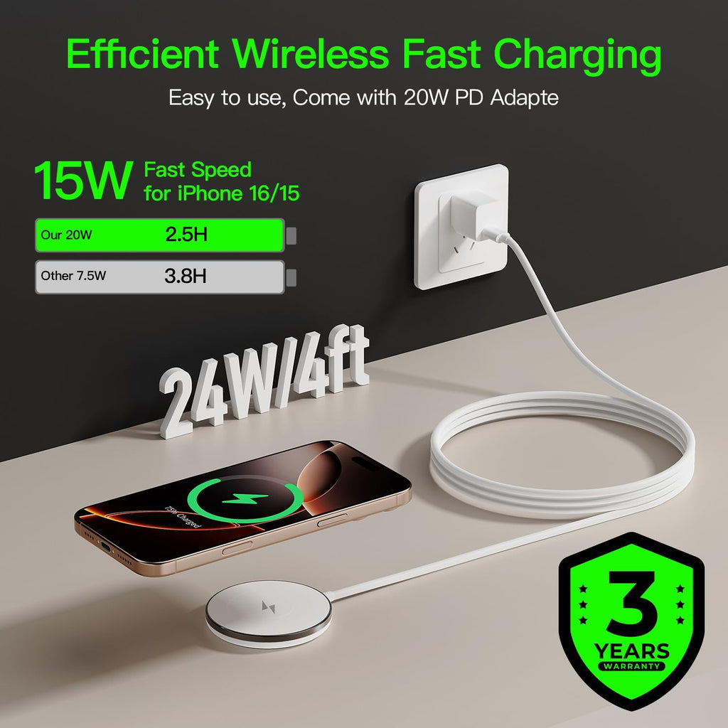 2025 Apple 15W Mag-Safe Charger （2 Pack） 4FT Magnetic Wireless Charger with 20W Fast Charging Block Compatible with iPhone17/16/15/14/13/12 Series & AirPods 4/3/2/Pro/for iPhone Wireless Charger Stand