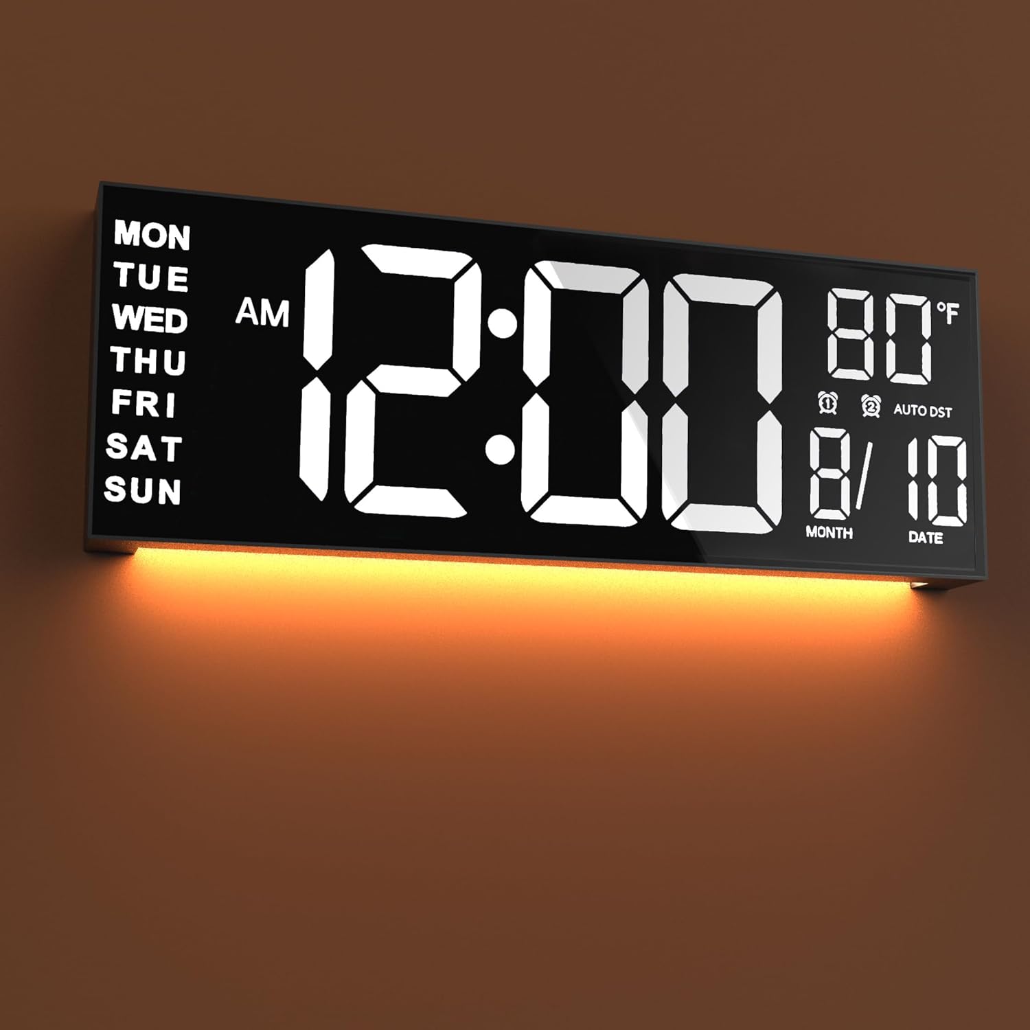 JALL 16" Large Digital Wall Mount Clock, Count Down Timer, Alarm, Big LED, DST, Temperature for Living Room Classroom Desk, Xmas, Birthday Gift for Senior Men Women Mom Dad, White