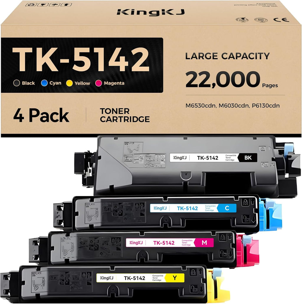 TK-5142 TK5142 Toner Cartridge 4-Pack High Yield Replacement for TK-5142K TK-5142C TK-5142M TK-5142Y Compatible with Kyocera ECOSYS M6530cdn M6030cdn P6130cdn Laser Printer Black Cyan Magenta Yellow