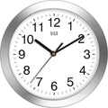 HITO 10 Inch Silent Wall Clock Battery Operated Non Ticking Glass Cover Silver Aluminum Frame, for Kitchen, Bedroom, Home Office, Living Room Decor