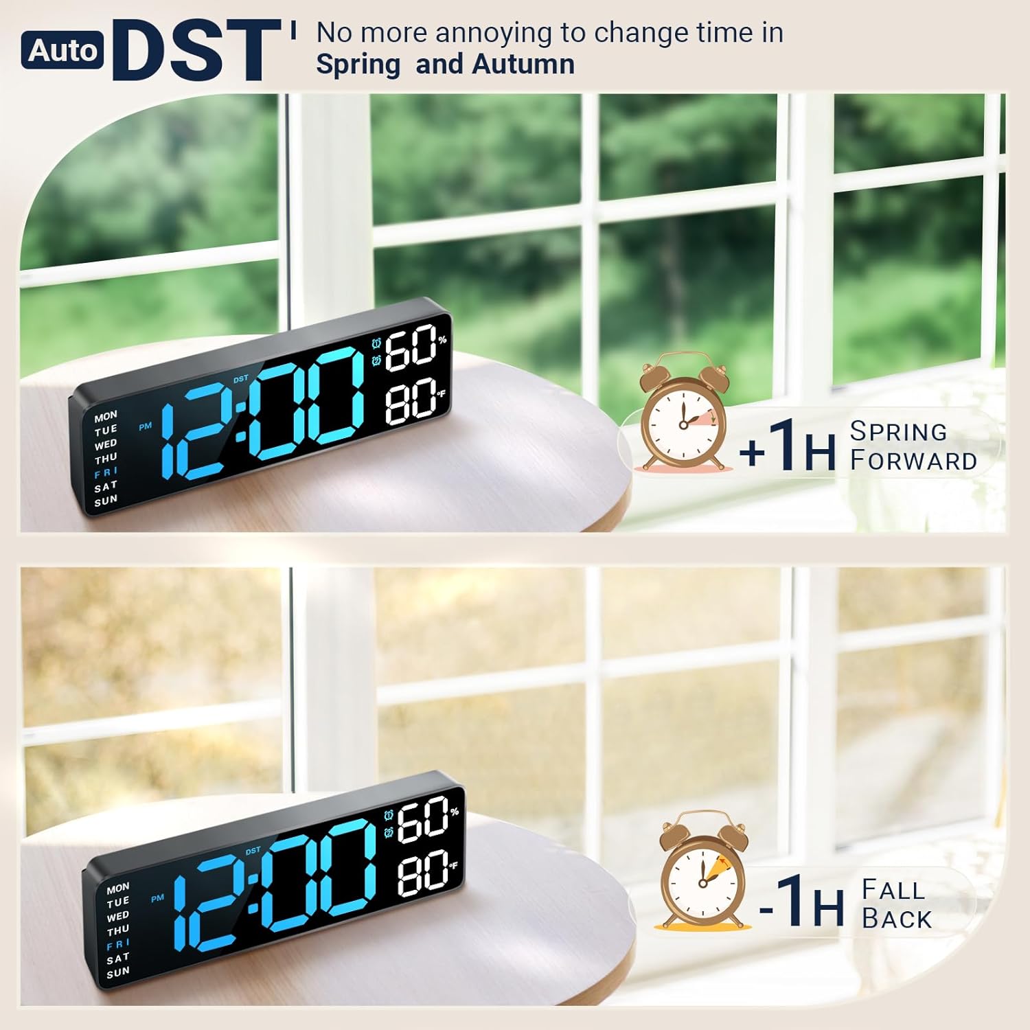 10" Digital Wall Clock: Dual Alarm Wall Mount Decor Clock for Living Room Classroom Office Desk, House Warming Gifts New Home Decor, Gift for Mom Dad Seniors Teen Blue