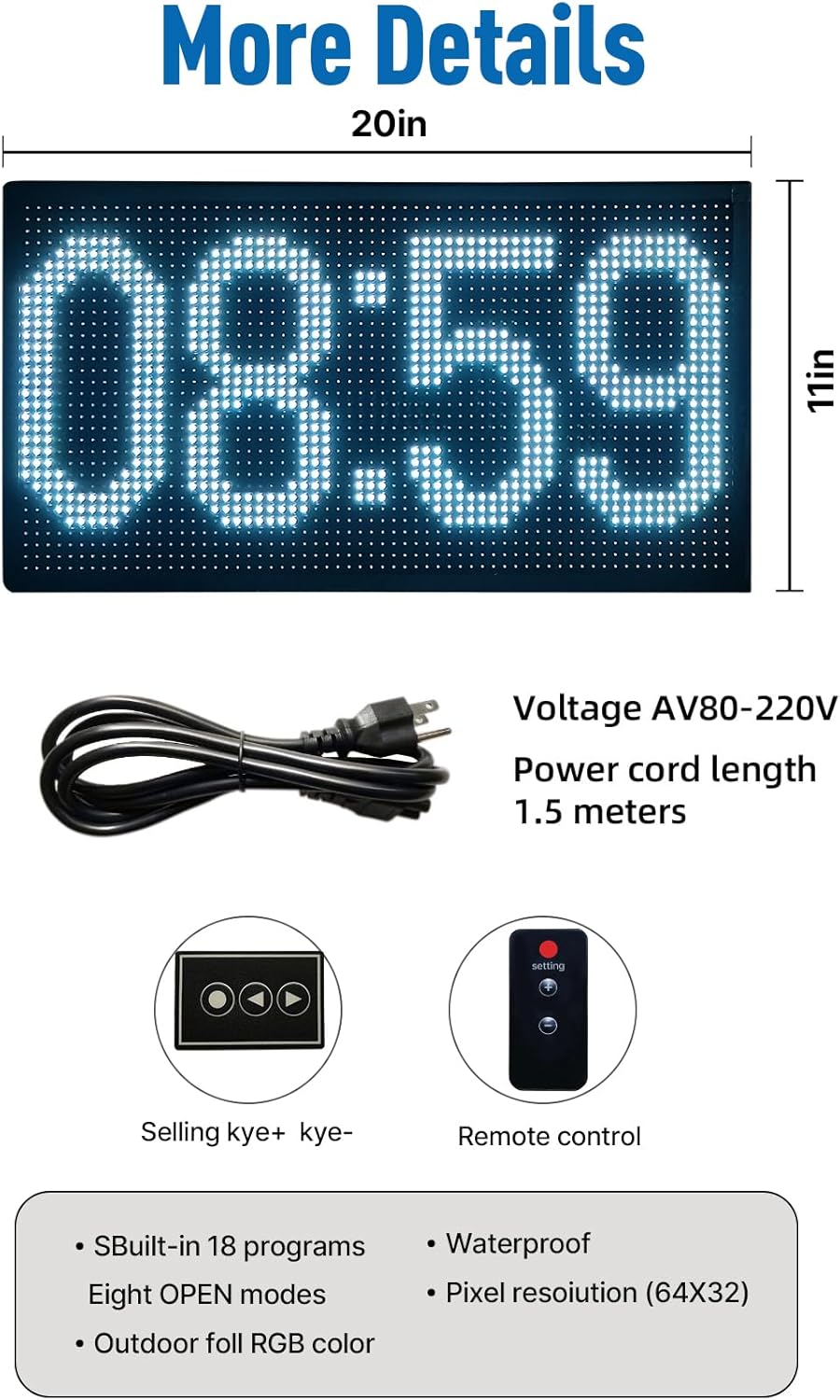 Large Double Sided Digital Wall Clock 19x9 Inch with Remote，Auto-Dimming, Temperature & Date Display, Indoor/Outdoor Waterproof Alarm Clock for Gym, Garage, Office, Shopping Mall