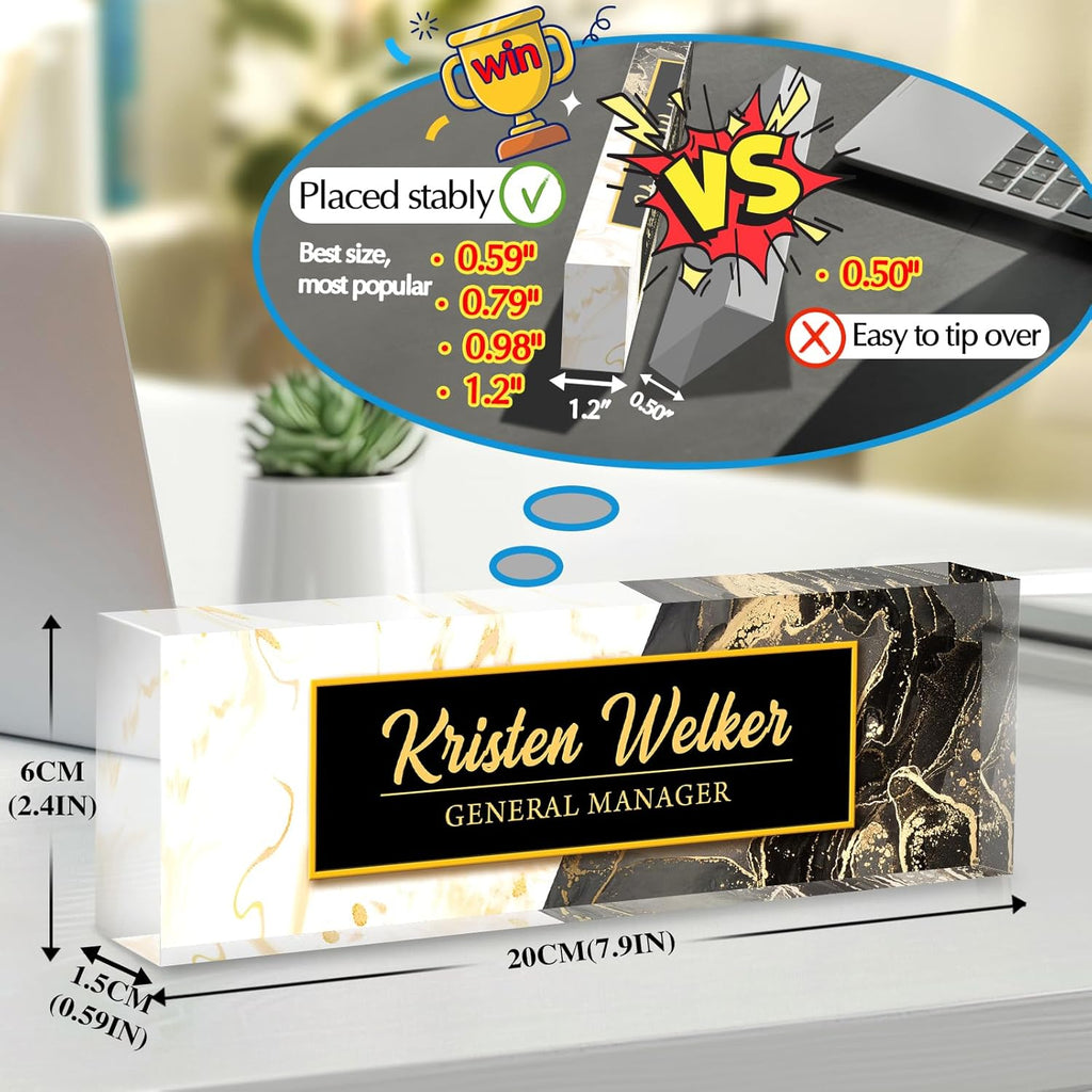 Personalized Name Plate for Desk - Custom Engraved Name Plates for Man - Boss Day Gifts for Boss - Acrylic Office Decor Appreciation Gifts for Teacher Nurse Coworker Social Worker (White/Brown)