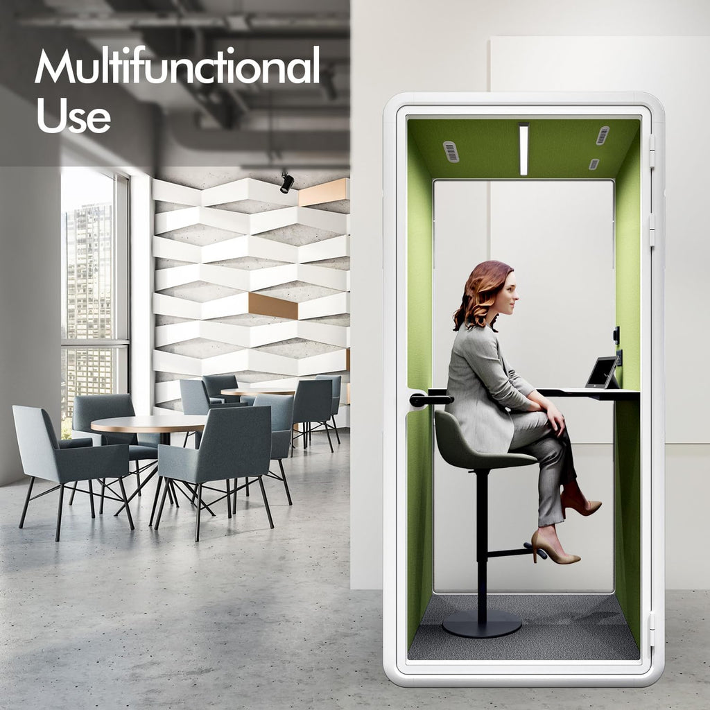 Quiet Meeting Pod with Acoustic Panels, Office Soundproof Room with Furniture, Portable Removable Working Booth for Private Phone Calling, Study, Individual Seater Personal Office H92in W43in D40in