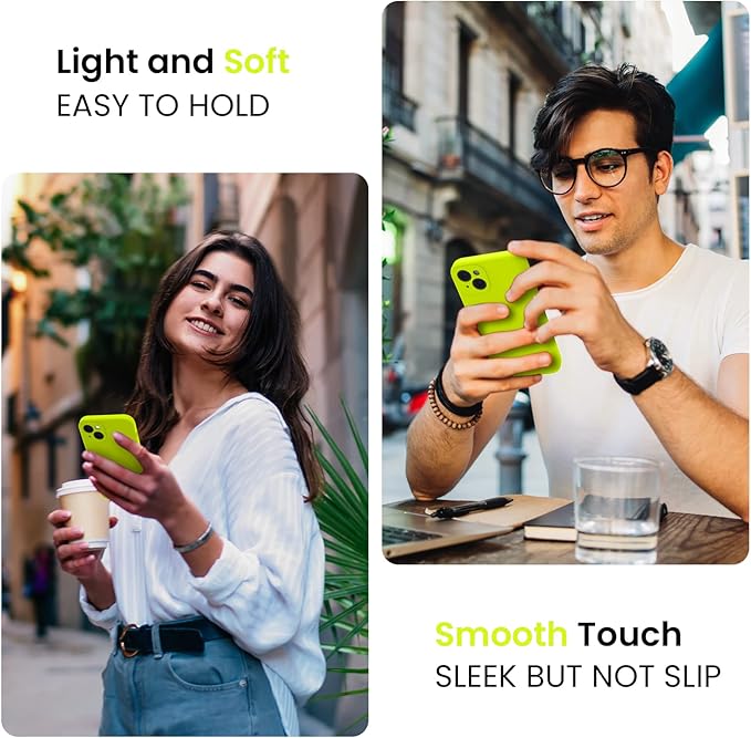 FireNova Designed for iPhone 14 Case, Silicone Upgraded [Camera Protection] Phone Case with [2 Screen Protectors], Soft Anti-Scratch Microfiber Lining Inside, 6.1 inch, Fluorescent Green