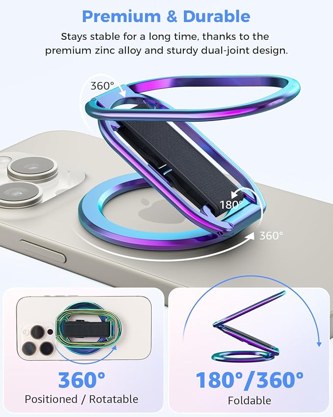 [2025 Newest] SUPERONE for Magsafe Phone Grip for Magnetic Kickstand Compatible with Mag Safe Finger Loop, 4-in-1 Phone Ring Holder Strap for Magnetic iPhone 16/15/14/13/12 (Silver)