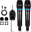 2 Channel Rechargeable Wireless Microphone System, Pro UHF Metal Handheld Wireless Microphones Cordless Mics with Mini Receiver, Channel Control for Karaoke Singing Church
