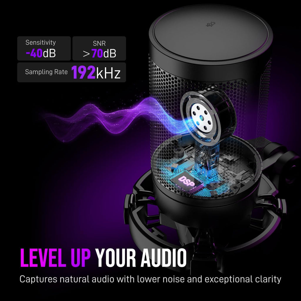 FIFINE Gaming USB Microphone for PC PS5, Condenser Mic with Quick Mute, RGB Indicator, Tripod Stand, Pop Filter, Shock Mount, Gain Control for Streaming Discord Twitch Podcasts Videos- AmpliGame