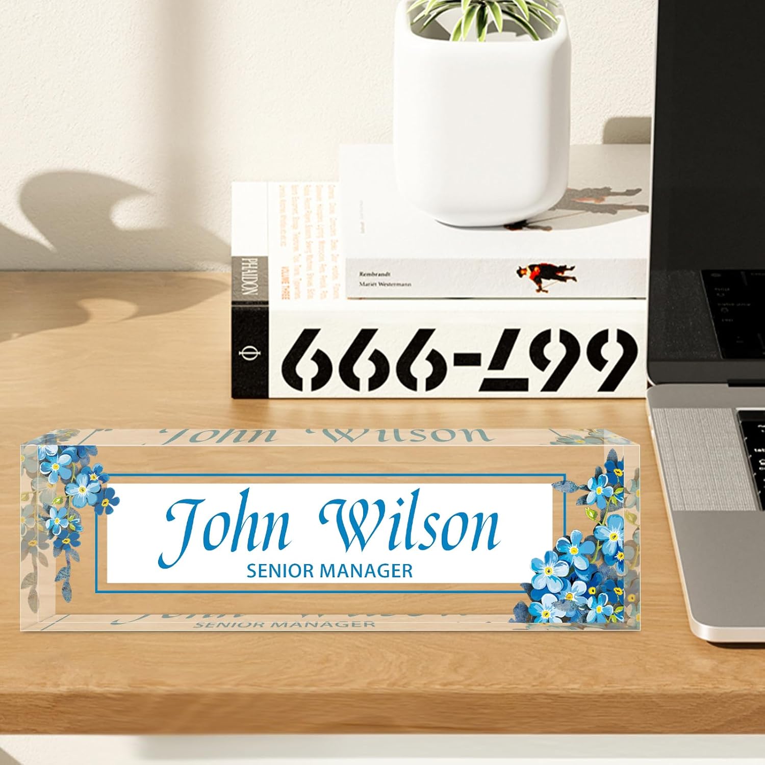 Name Plate for Desk Personalized, Acrylic Desk Decorations, Employee Appreciation Gifts, Custom Office Gifts for Coworkers, Boss, Teacher, Nurse (Myosotis)