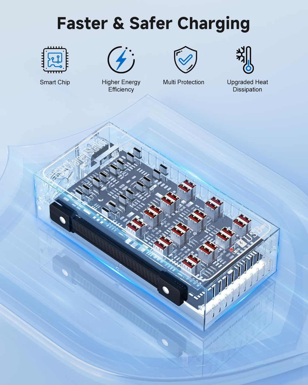 200W USB~c Charging Station, 40 Port (24 USB A & 16 USB~C Port) USB~C Charger Block, Fast Charging Station for Multiple Devices, Desktop USB Charger Compatible for iPhone, iPad, Tablets