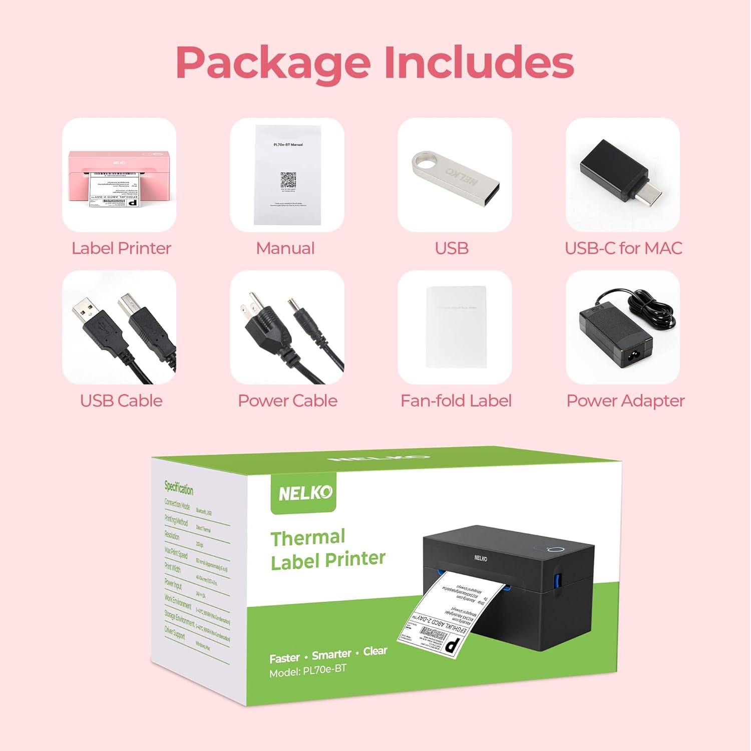 Nelko Bluetooth Thermal Shipping Label Printer, Wireless 4x6 Shipping Label Printer for Small Business, Support Android, iPhone and Windows, Widely Used for Amazon, Ebay, Shopify, USPS(Pink)