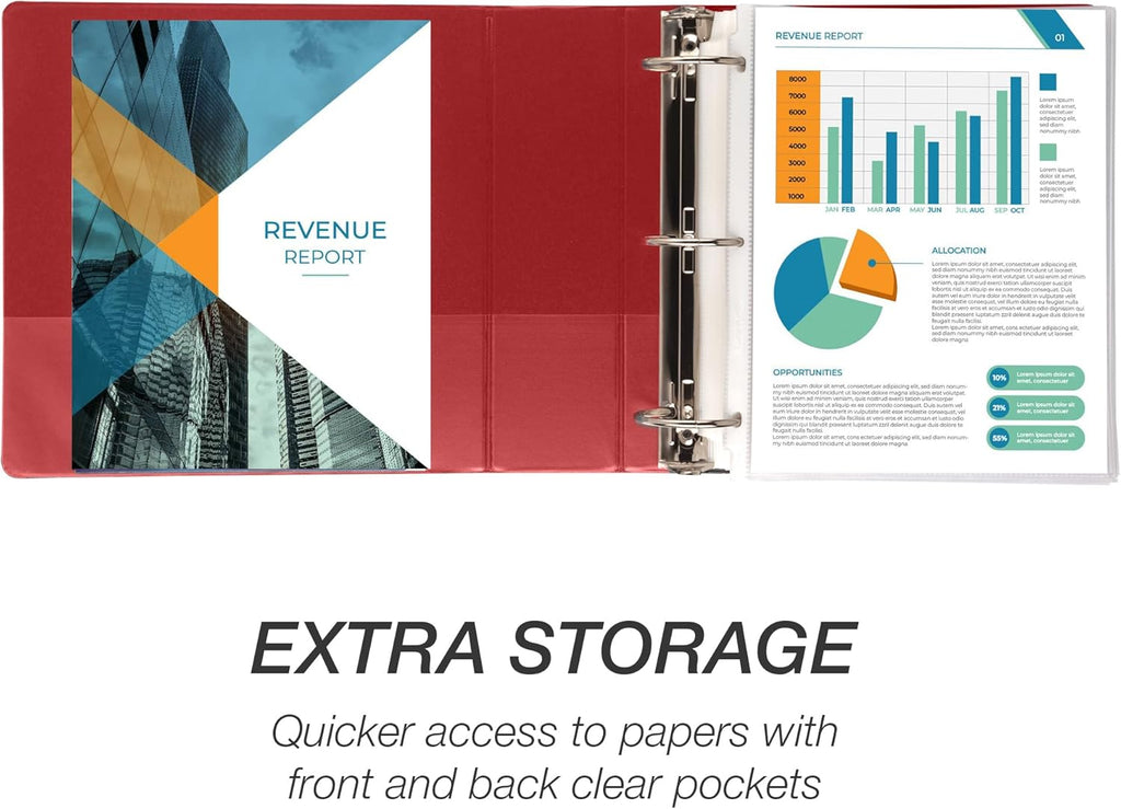 Samsill 3 Inch 3 Ring Binders, Made in USA, Economy Round Ring, Clear View Cover, 550 Sheet Capacity - for School, Home, Office - Red, 12 Pack