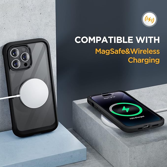 Miracase Glass Series Designed for iPhone 14 Pro Max Case 6.7 Inch, Upgrade Full-Body Bumper Case with Built-in 9H Tempered Glass Screen Protector with Camera Lens Protector, Black