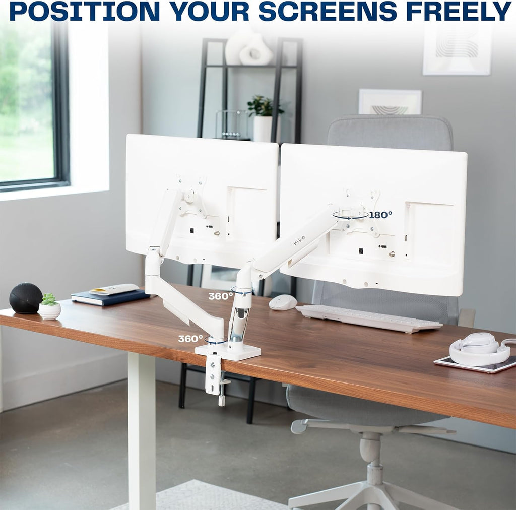 VIVO Dual Monitor up to 32 inches and 19.8 lbs per Screen, Mechanical Arm Desk Mount, Articulating Counterbalance, VESA Stand, Classic, White STAND-V002OW