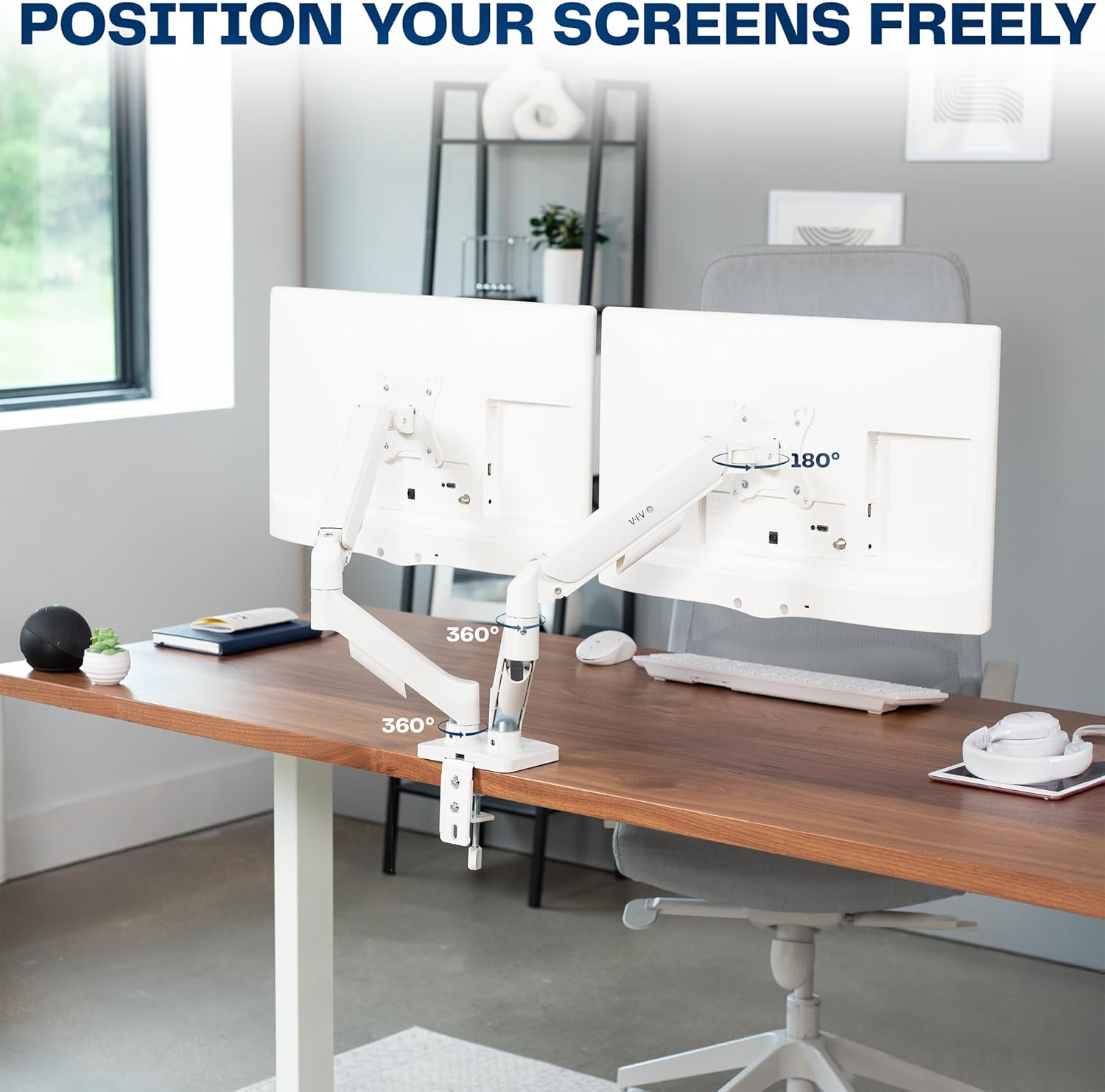 VIVO Dual Monitor up to 32 inches and 19.8 lbs per Screen, Mechanical Arm Desk Mount, Articulating Counterbalance, VESA Stand, Classic, White STAND-V002OW