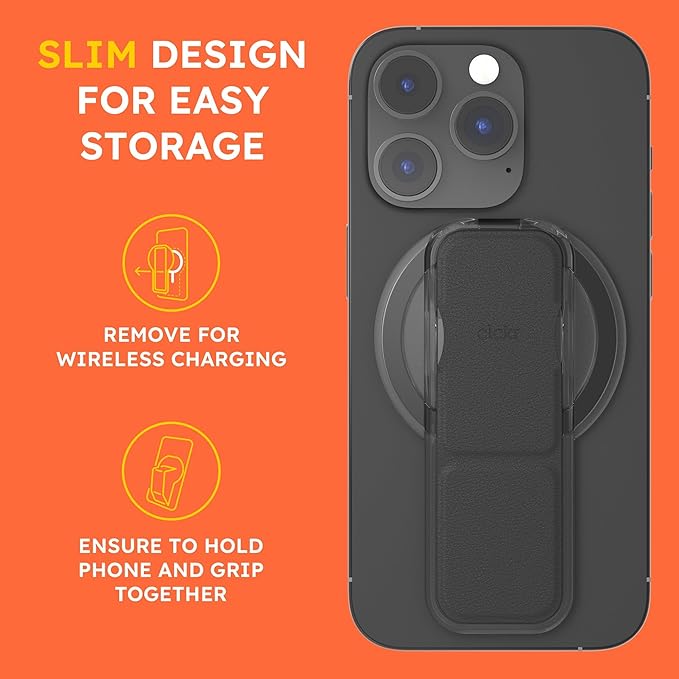 CLCKR for MagSafe Phone Grip for MagSafe Kickstand Compatible with Mag Safe Finger Loop, 3-in1 Phone Ring Holder Strap for Mag Safe iPhone 16/15/14/13/12 Series, Galaxy S25/S24/S23/S22, Pixel - Black