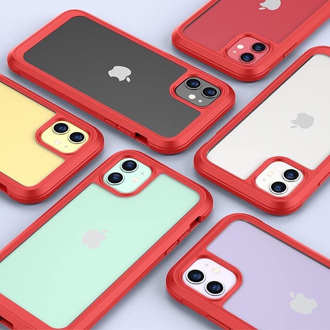 Miracase Glass Series for iPhone 11 Case 6.1 inch, Upgraded Full-Body Rugged Phone Bumper Case Cover with Built-in 9H Tempered Glass Screen Protector and Camera Protector, Red