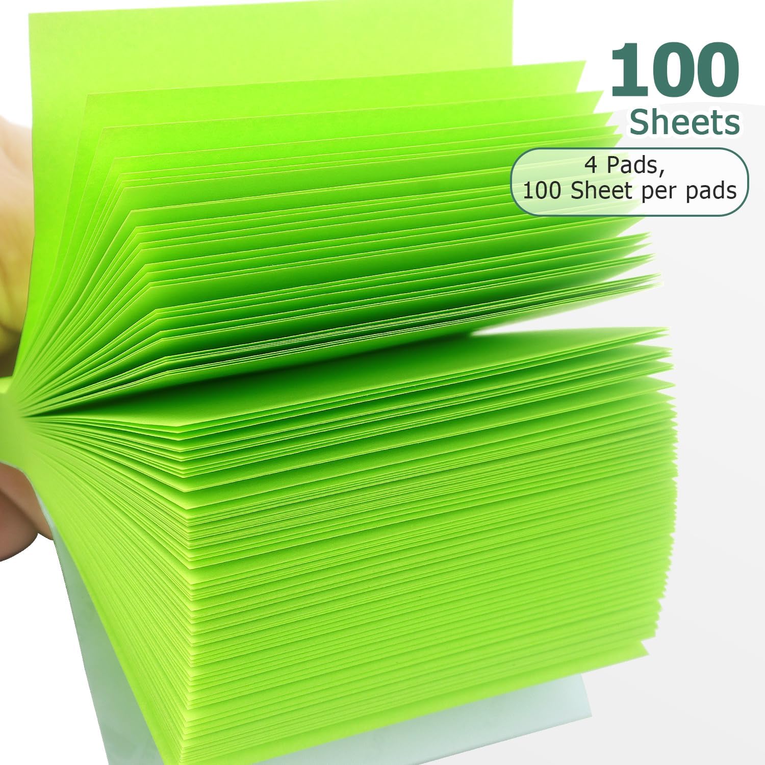 Sticky Notes 3x3 Self-Stick Notes Bright Colors Sticky Notes 4 Pads 100 Sheets/Pad (Green)