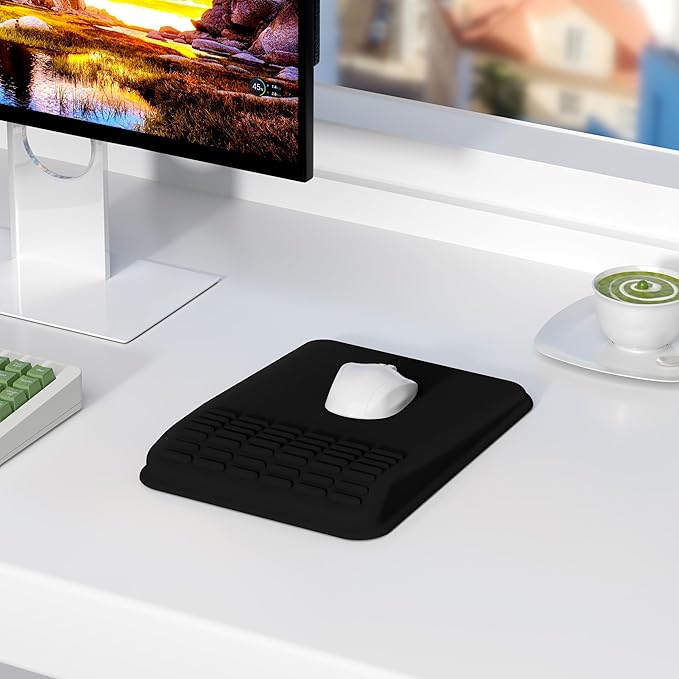 MEKASS Ergonomic Mouse Pad with Wrist Support, Wrist Rest Mousepad for Carpal Tunnel Pain Relief, Memory Foam with Massage Design, Non-Slip PU Base for Office and Home (Classic Black)