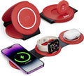Hicober 3 in 1 Wireless Charging Station for Apple Watch and iPhone 16 15 14 13 12 Pro/Max/Plus, 3 in 1 Magnetic Foldable Wireless Travel Charger Station Stand for Airpods iWatch All Series Dark Red