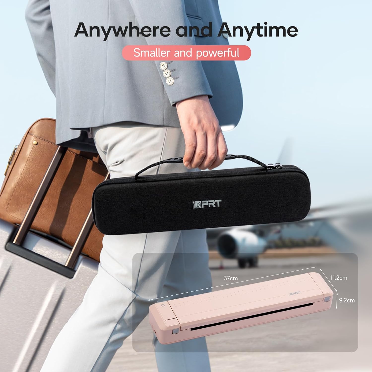 iDPRT Portable Thermal Printer with Case, 300DPI Inkless Mobile Printers for Travel, Home, Office, School, Vehicles, Support 8.5" X 11" US Letter/A4/A5, Wireless Bluetooth Printers, Pink