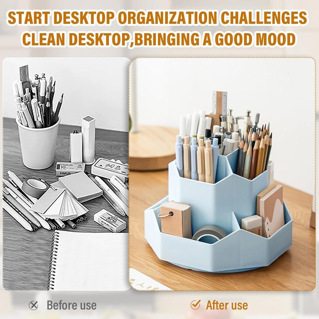 360 Degree Rotation Pen Holder,9 Slots Pencil Holder for Desk,Desk Organizer,Desk Accessories & Workspace Organizers,Apply Office, School, Home（Blue