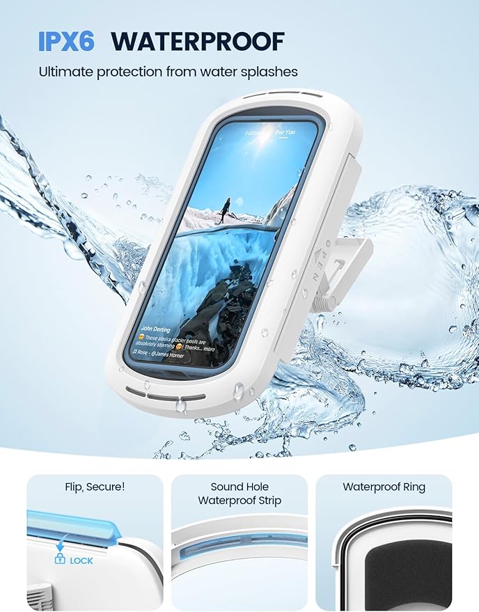 Lamicall [Enhanced Sound Quality Shower Phone Holder Waterproof, Speaker Hole & 480° Rotation Shower Case Accessories, IPX6 Waterproof Wall Mount for iPhone 16 Pro Max, S25 Ultra, 4-7" Big Phones
