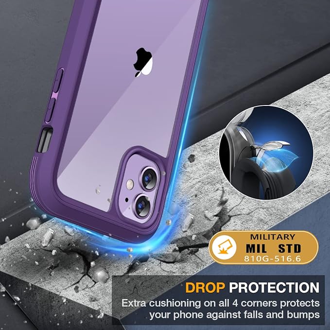 Miracase Glass Series for iPhone 11 Case 6.1 inch, Upgraded Full-Body Rugged Phone Bumper Case Cover with Built-in 9H Tempered Glass Screen Protector and Camera Protector, Purple