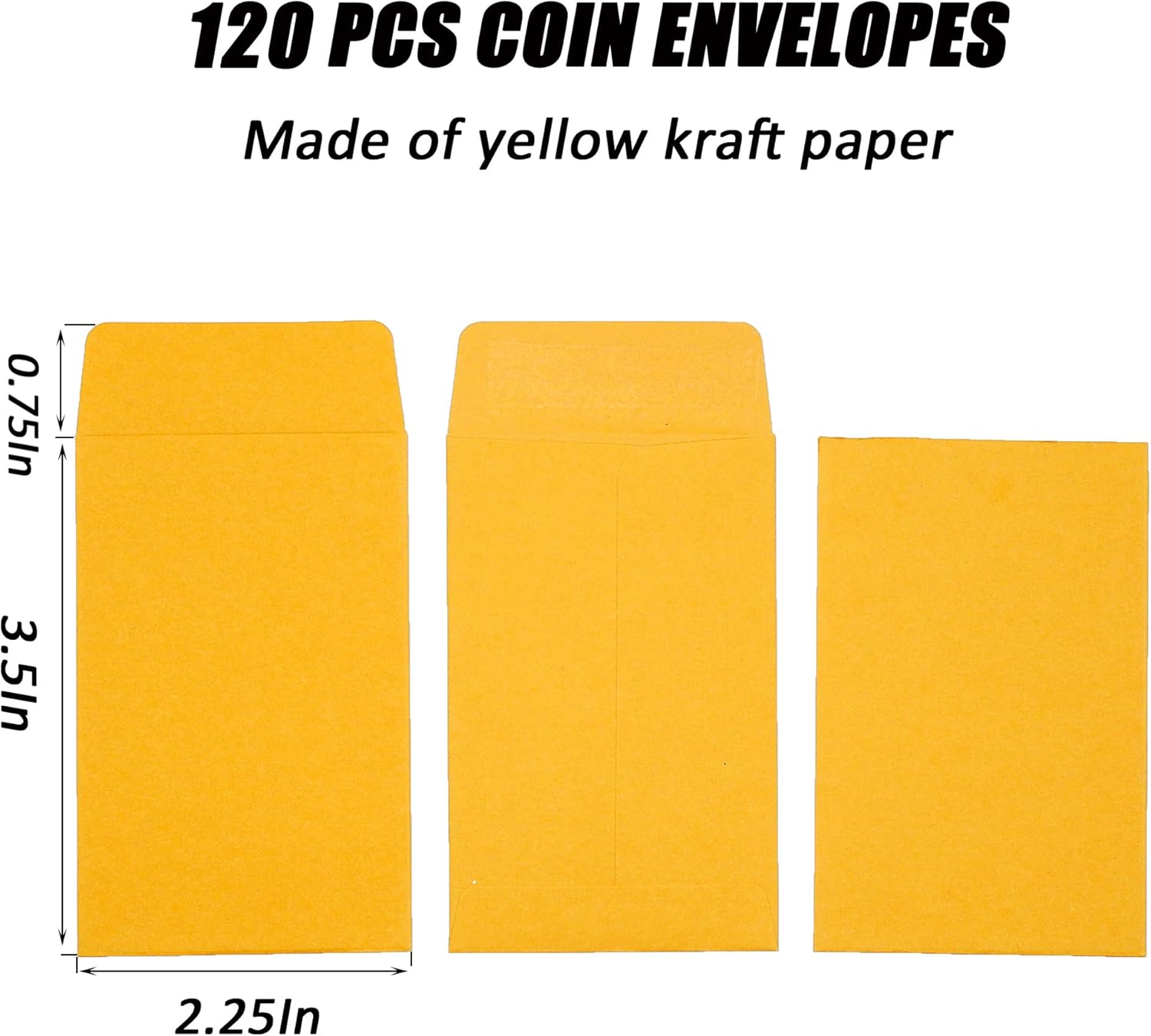 #1 120 Pcs Small Coin Envelopes 2.25" x 3.5" with Gummed Flap, Yellow Kraft Mini Envelopes for Storing Keys, Stamps, Seeds, Tips and Small Items (120)