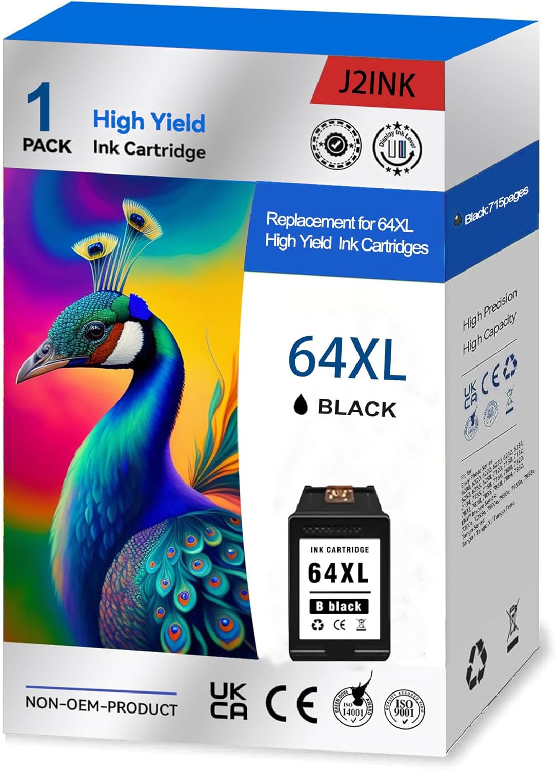 Printer Ink 64XL 64 Black 7800 Tango Ink Cartridge for HP Ink 64 XL 64XL Black Ink Cartridge for HP64 Printers for HP64xl HP64xlblk 64xlblk Envy Photo 6220 6230 6252 7120 7155 7855 7858 | Tango X Tan