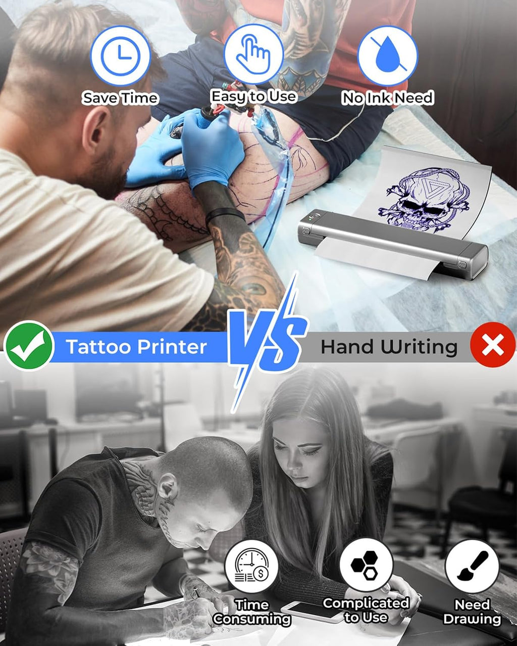 Phomemo M08F Portable Printers Wireless for Travel, Thermal Printer Support 8.5" X 11" US Letter, Bluetooth Inkless Printer Compatible with iOS, Android, Laptop for Travel, Office, Home